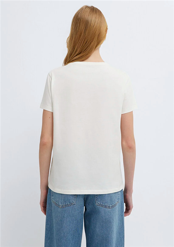 Mavi Y26 M1613891-80194 Hindistan Cevizi Kadın Slim Slogan Baskılı T-shirt