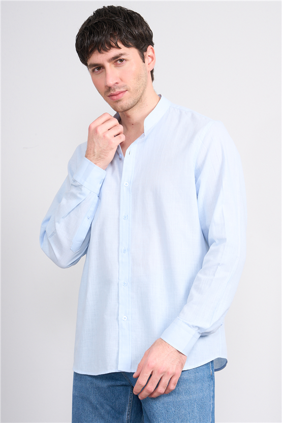 Mentality 2140 Erkek Uzun Kol Hakim Yaka Pamuk Flam Regular Gömlek 1-3 Bebe Mavi