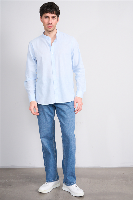 Mentality 2140 Erkek Uzun Kol Hakim Yaka Pamuk Flam Regular Gömlek 1-3 Bebe Mavi