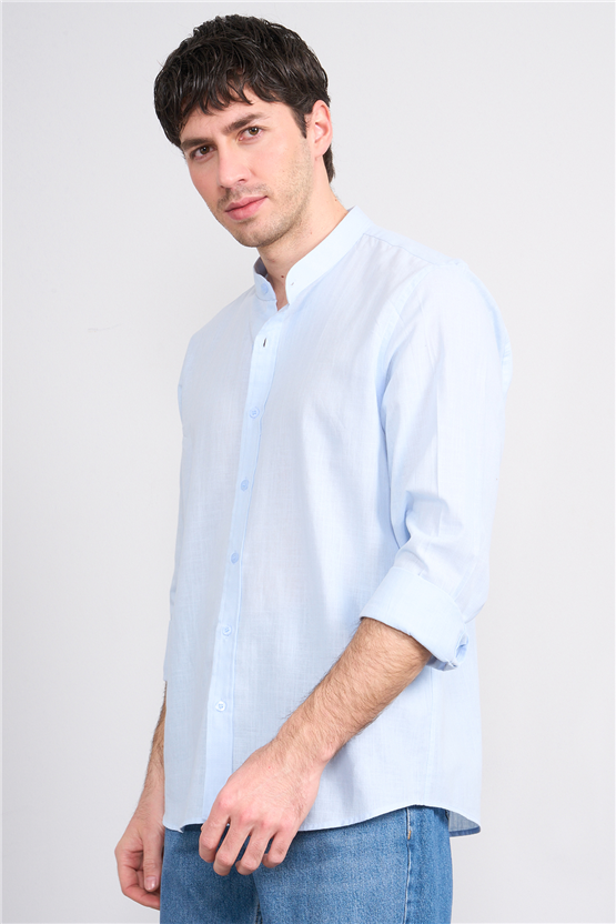 Mentality 2140 Erkek Uzun Kol Hakim Yaka Pamuk Flam Regular Gömlek 1-3 Bebe Mavi