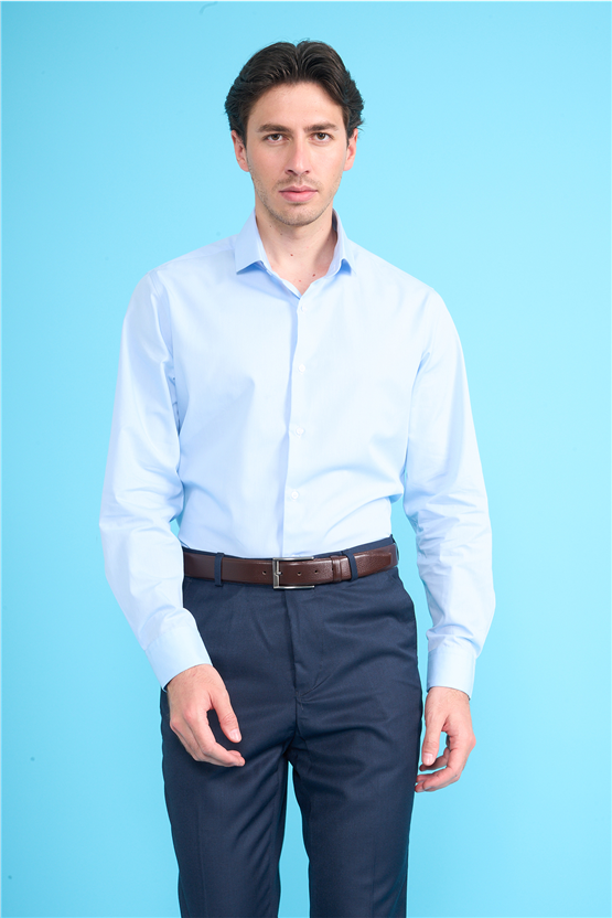 Mentality 2444 Erkek Uzun Kol Slimfit 50/1 Poplin Gömlek Açık Mavi
