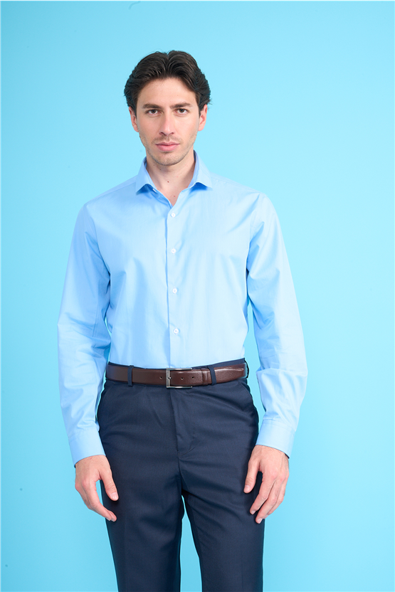 Mentality 2444 Erkek Uzun Kol Slimfit 50/1 Poplin Gömlek Koyu Mavi