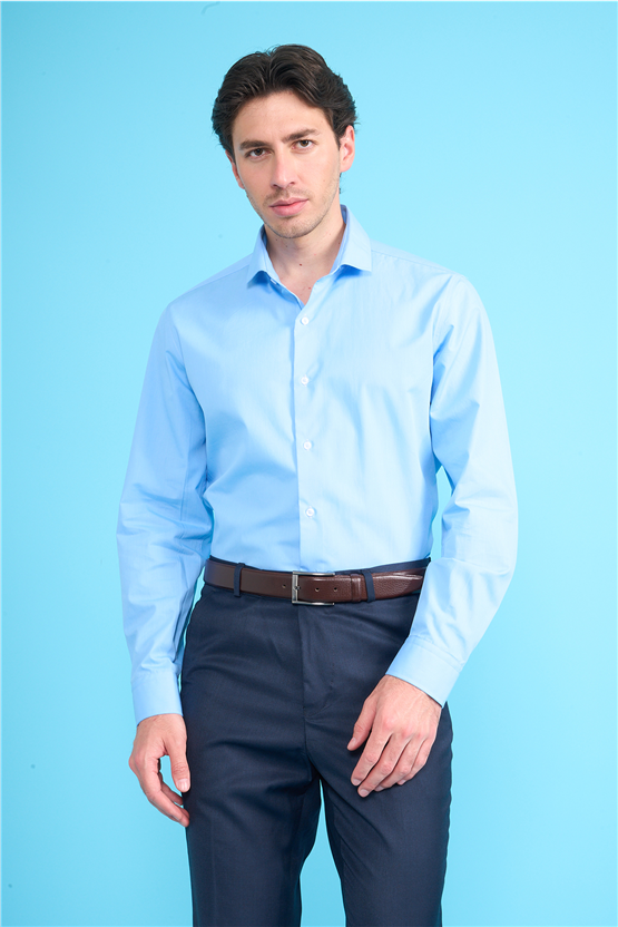 Mentality 2444 Erkek Uzun Kol Slimfit 50/1 Poplin Gömlek Koyu Mavi