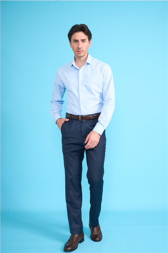 Mentality 2444 Erkek Uzun Kol Slimfit 50/1 Poplin Gömlek Açık Mavi