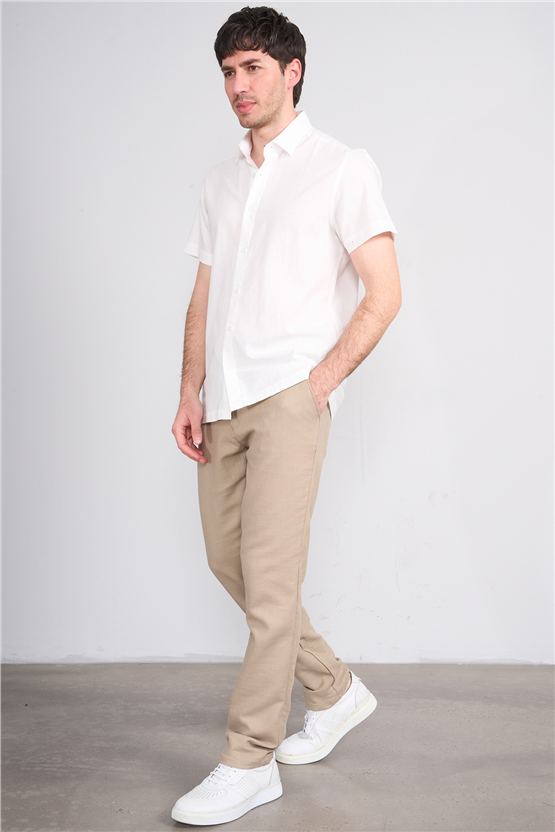 Mentality 2459 Erkek Kısa Kol Pamuk Flam Gömlek Beyaz