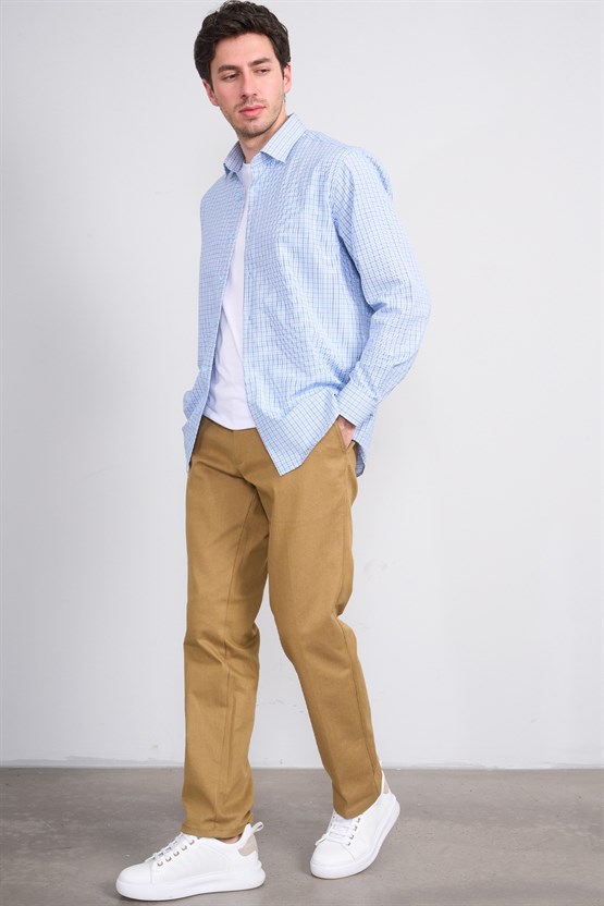 Mentality 2477 Erkek Uzun Kol Soft Ekose Gömlek Lacivert-Mavi Ekose