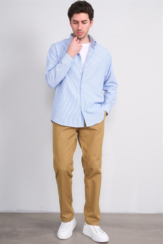 Mentality 2477 Erkek Uzun Kol Soft Ekose Gömlek Lacivert-Mavi Ekose