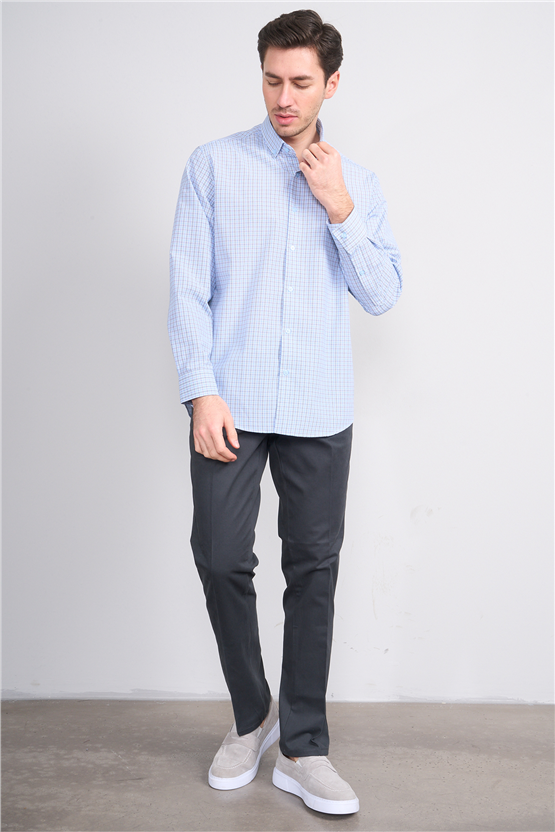 Mentality 2477 Erkek Uzun Kol Soft Ekose Gömlek Lacivert-Mavi Ekose