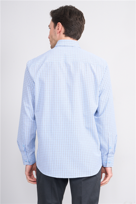 Mentality 2477 Erkek Uzun Kol Soft Ekose Gömlek Lacivert-Mavi Ekose