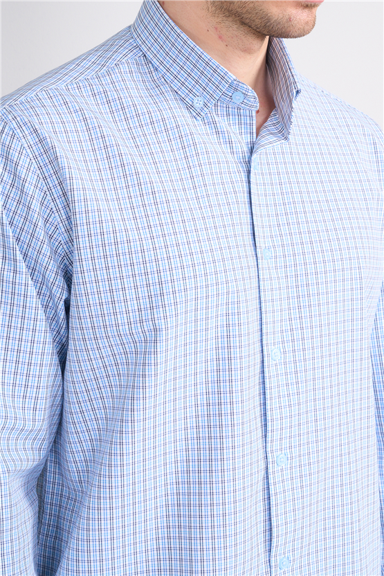 Mentality 2477 Erkek Uzun Kol Soft Ekose Gömlek Lacivert-Mavi Ekose