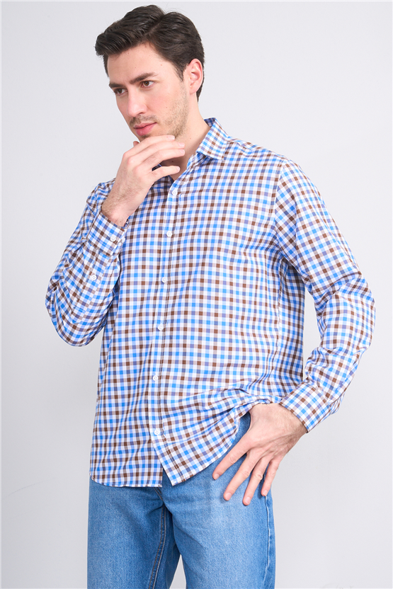 Mentality 2490 Erkek Uzun Kol Soft Ekose Gömlek