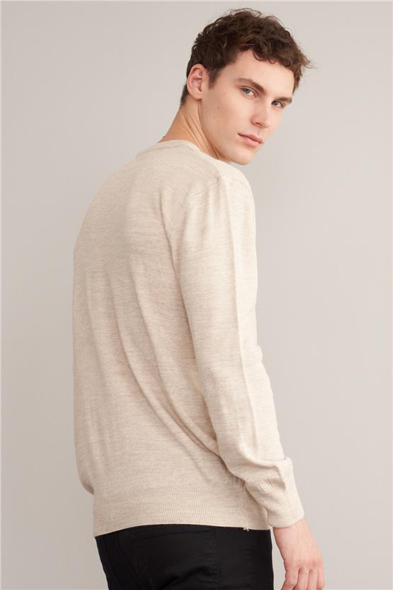 Mentality 3175 Erkek Bisiklet Yaka Triko Basic Bej