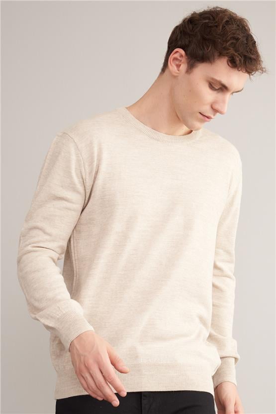 Mentality 3175 Erkek Bisiklet Yaka Triko Basic Bej