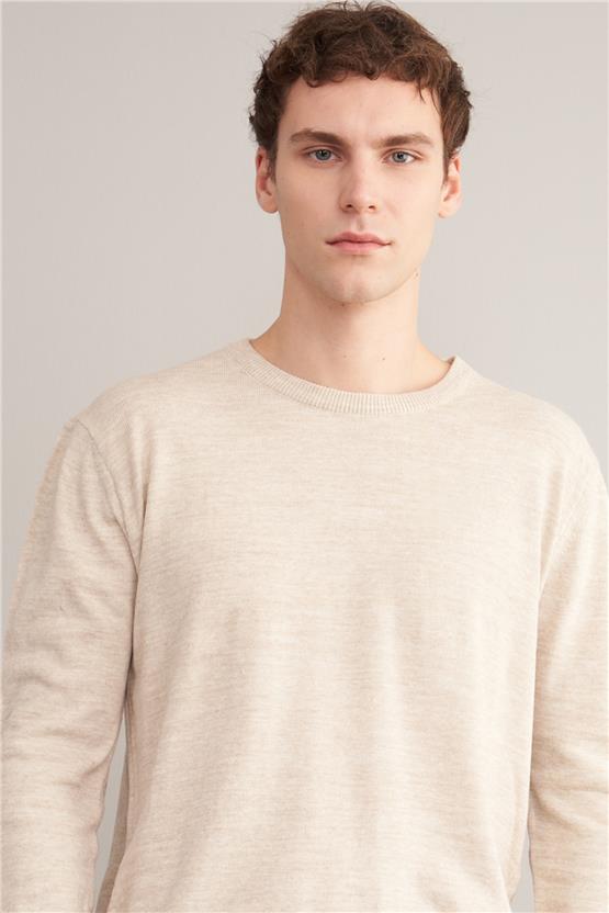 Mentality 3175 Erkek Bisiklet Yaka Triko Basic Bej