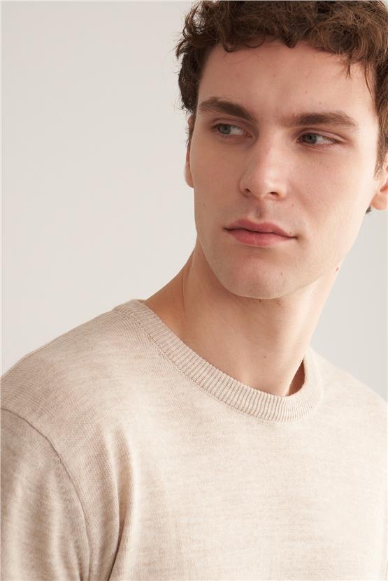 Mentality 3175 Erkek Bisiklet Yaka Triko Basic Bej