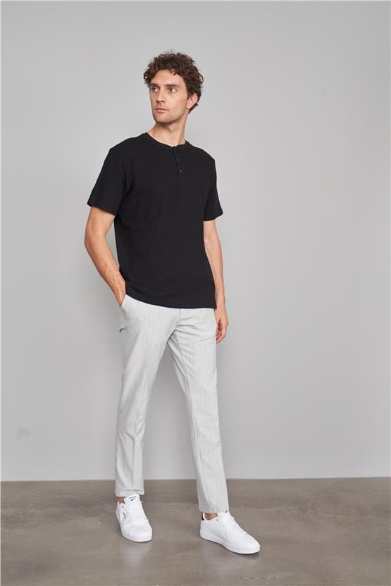 Mentality 3395 Erkek Düğmeli Yaka Waffle T-shirt Siyah