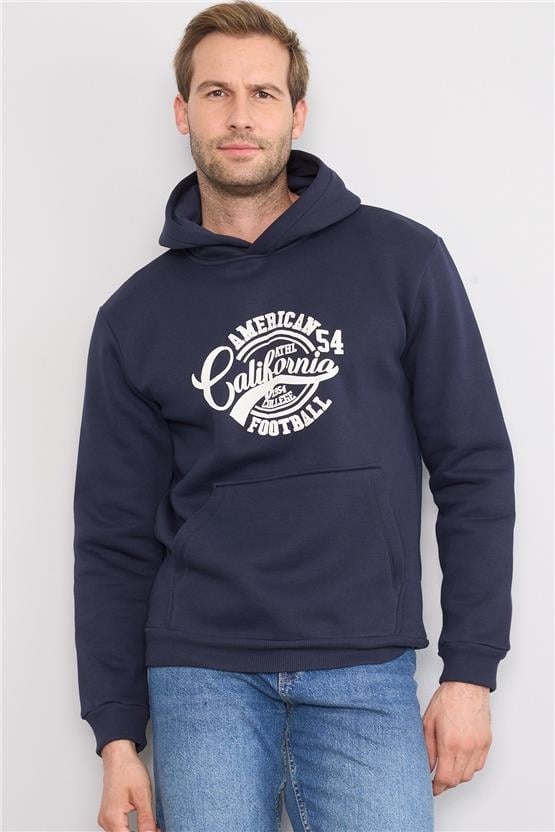 Mentality 3416 Kapüşonlu 3 İplik Şardonlu Kanguru Cep Lacivert Sweatshirt