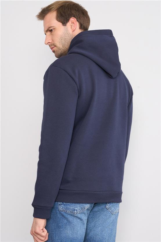 Mentality 3416 Kapüşonlu 3 İplik Şardonlu Kanguru Cep Lacivert Sweatshirt
