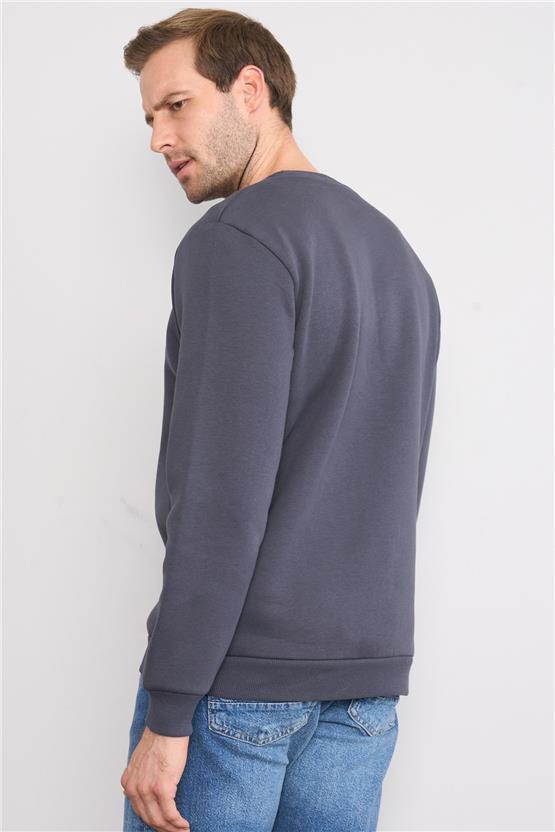 Mentality 3417 Bisiklet Yaka 3 İplik Şardonlu Baskılı Açık Lacivert Sweatshirt