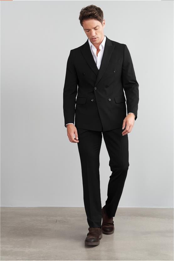 Mentality 3474 Erkek Loco Kruvaze Sivri Yaka Slimfit Takım Elbise Siyah