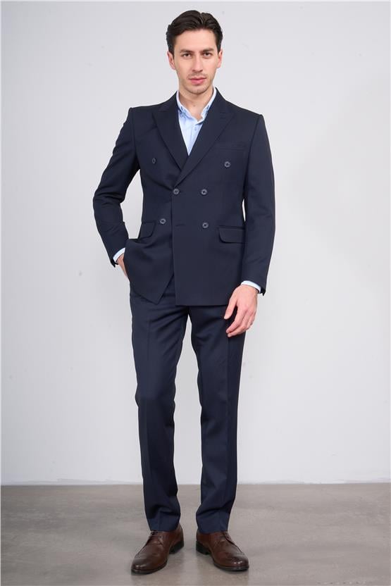 Mentality 3474 Erkek Loco Kruvaze Sivri Yaka Slimfit Takım Elbise Lacivert