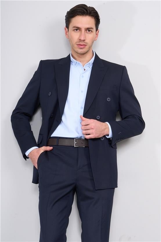 Mentality 3474 Erkek Loco Kruvaze Sivri Yaka Slimfit Takım Elbise Lacivert