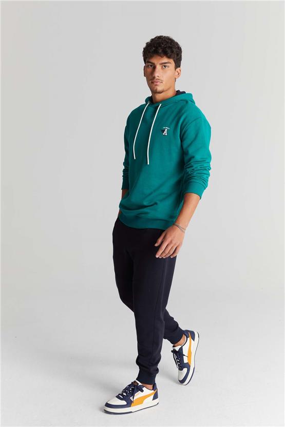 Mentality 3477 Kapüşonlu 3 İplik Şardonlu Baskılı Zümrüt Sweatshirt