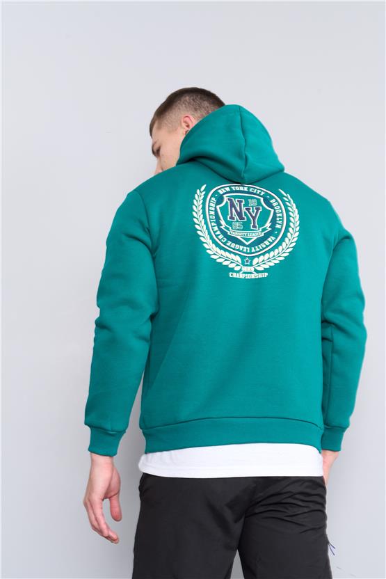 Mentality 3538 Bisiklet Yaka 3 İplik Şardonlu Baskılı Zümrüt Sweatshirt
