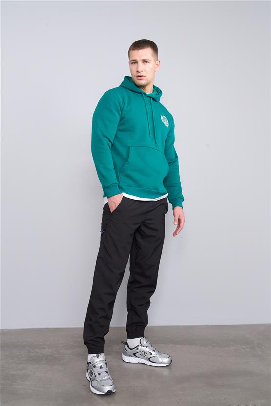 Mentality 3538 Bisiklet Yaka 3 İplik Şardonlu Baskılı Zümrüt Sweatshirt