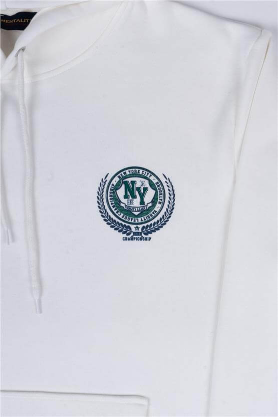 Mentality 3538 Bisiklet Yaka 3 İplik Şardonlu Baskılı Krem Sweatshirt