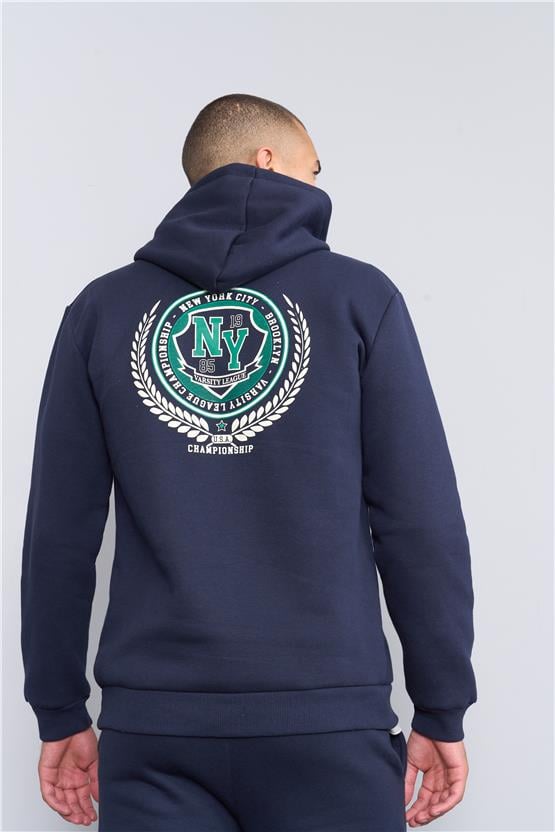 Mentality 3538 Bisiklet Yaka 3 İplik Şardonlu Baskılı Lacivert Sweatshirt
