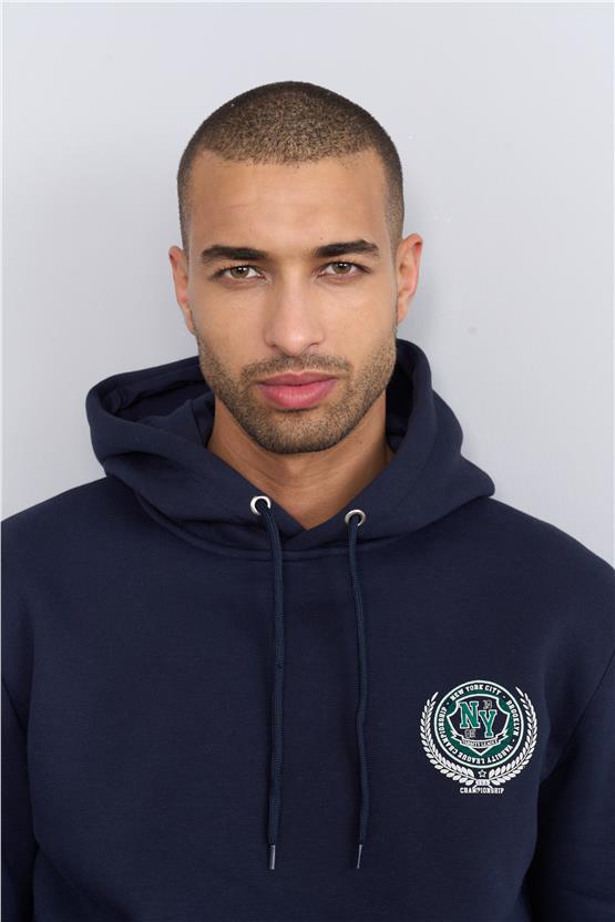 Mentality 3538 Bisiklet Yaka 3 İplik Şardonlu Baskılı Lacivert Sweatshirt