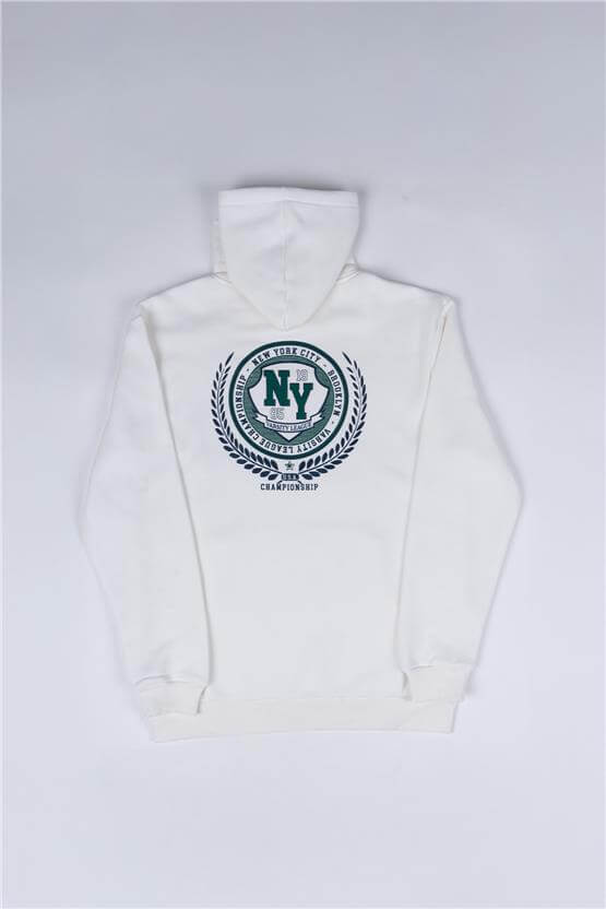 Mentality 3538 Bisiklet Yaka 3 İplik Şardonlu Baskılı Krem Sweatshirt