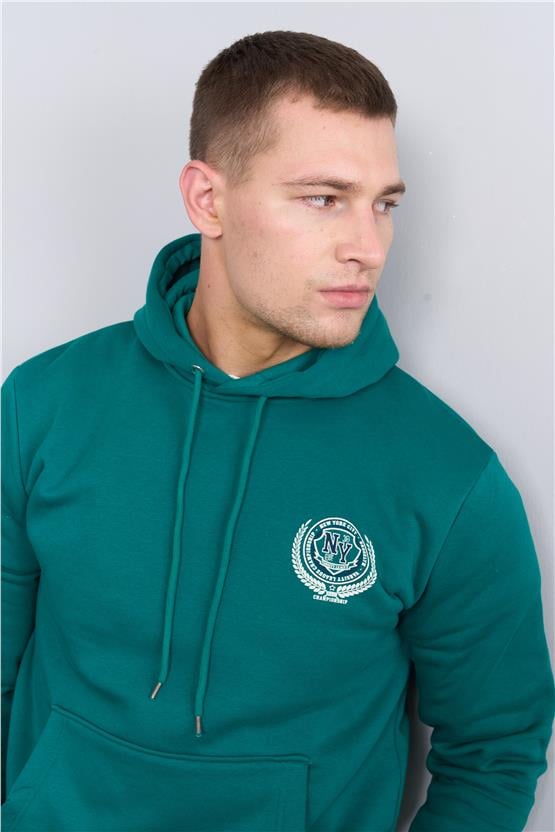 Mentality 3538 Bisiklet Yaka 3 İplik Şardonlu Baskılı Zümrüt Sweatshirt