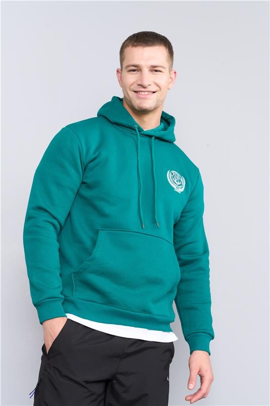 Mentality 3538 Bisiklet Yaka 3 İplik Şardonlu Baskılı Zümrüt Sweatshirt