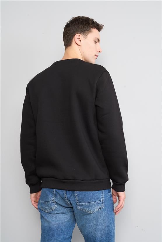 Mentality 3539 Bisiklet Yaka 3 İplik Şardonlu Baskılı Siyah Sweatshirt