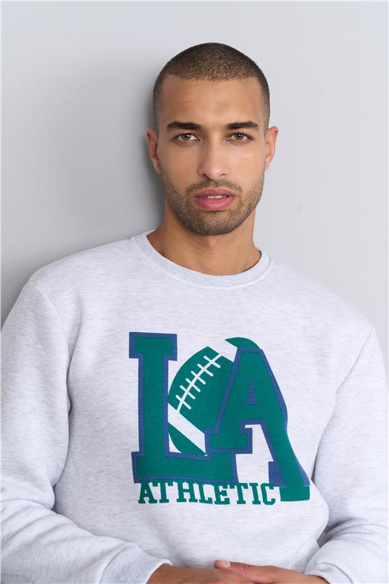 Mentality 3539 Bisiklet Yaka 3 İplik Şardonlu Baskılı Karmelanj Sweatshirt