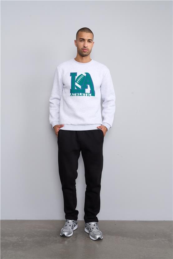 Mentality 3539 Bisiklet Yaka 3 İplik Şardonlu Baskılı Karmelanj Sweatshirt