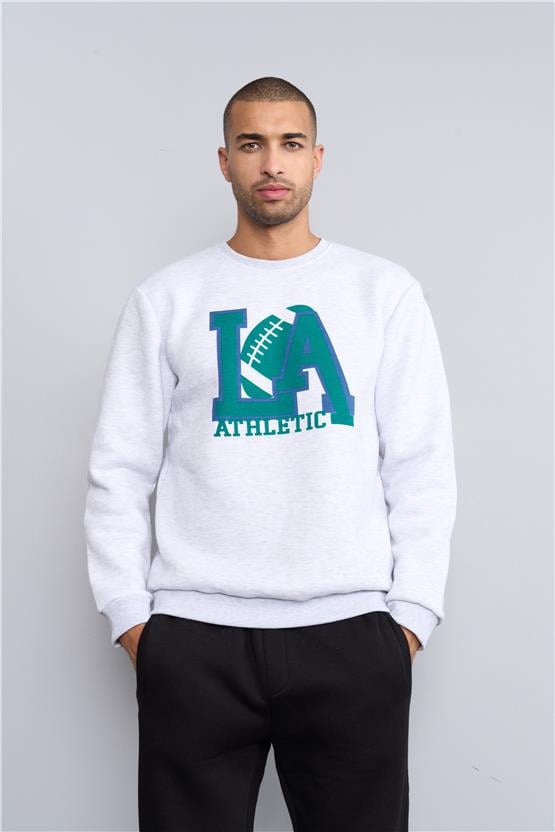 Mentality 3539 Bisiklet Yaka 3 İplik Şardonlu Baskılı Karmelanj Sweatshirt