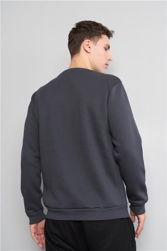 Mentality 3539 Bisiklet Yaka 3 İplik Şardonlu Baskılı Antrasit Sweatshirt