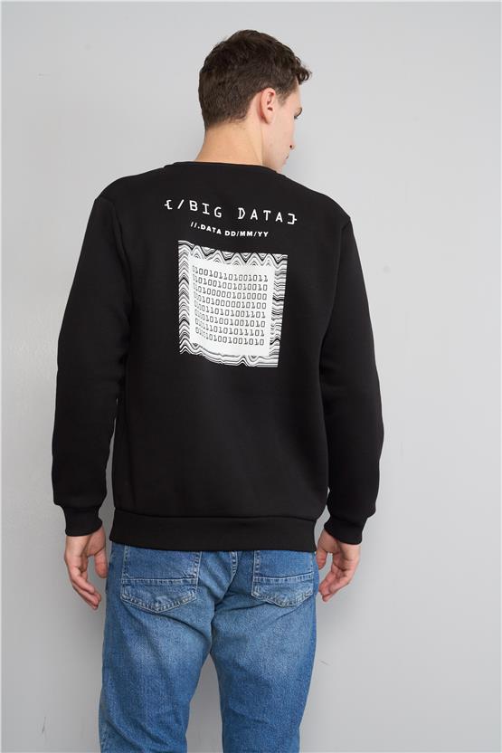Mentality 3543 Bisiklet Yaka 3 İplik Şardonlu Baskılı Siyah Sweatshirt
