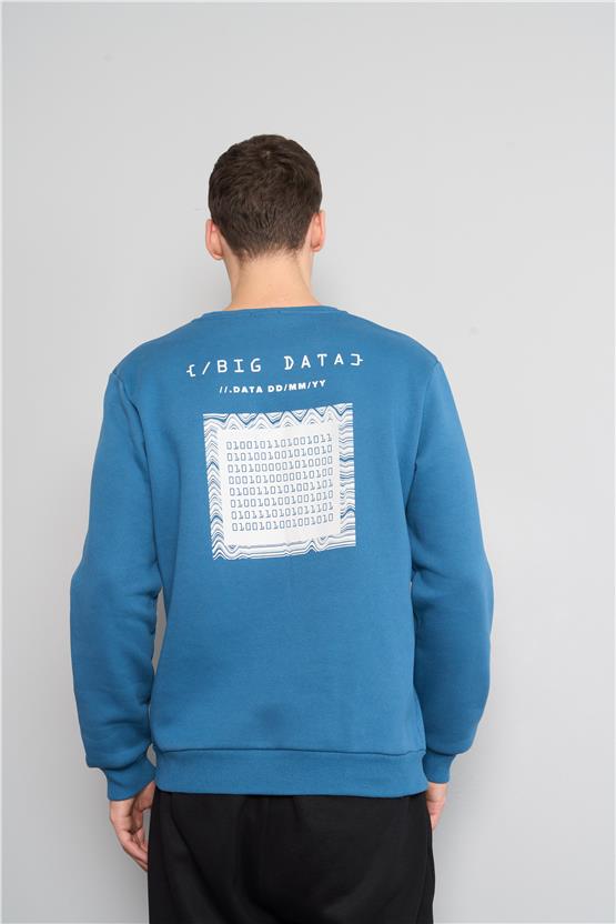 Mentality 3543 Bisiklet Yaka 3 İplik Şardonlu Baskılı Petrol Sweatshirt