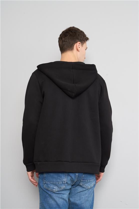 Mentality 3569 Kapüşonlu 3 İplik Şardonlu Siyah Sweatshirt