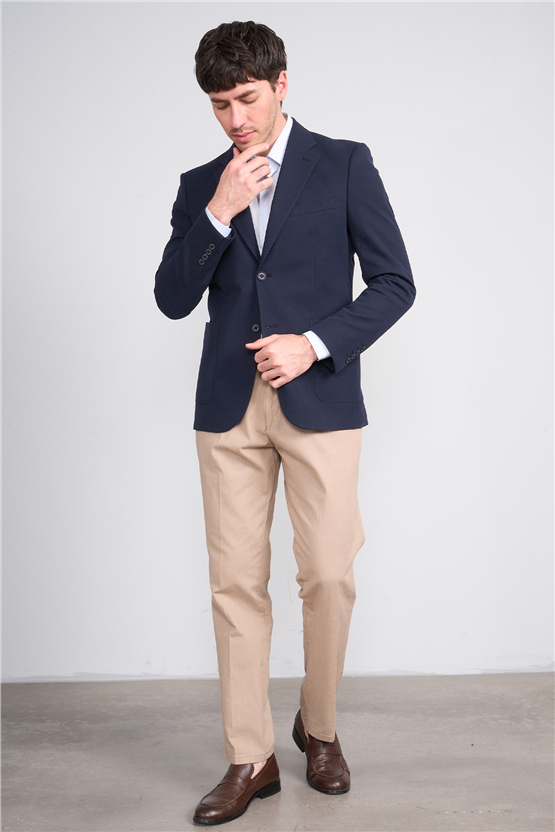 Mentality 4007 Erkek Mono Yaka Slimfit Tek Ceket Lacivert