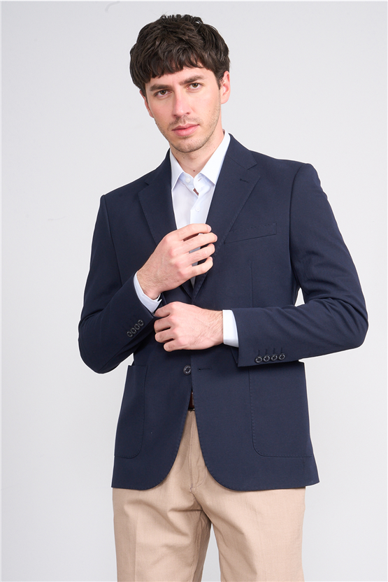 Mentality 4007 Erkek Mono Yaka Slimfit Tek Ceket Lacivert