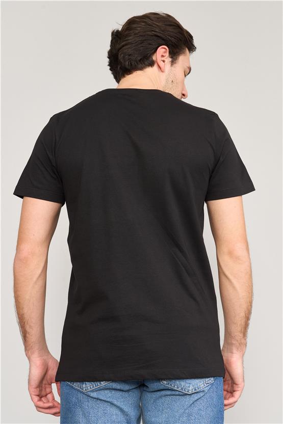 Mentality 4032 Erkek Bisiklet Yaka Baskılı Regular T-shirt Siyah