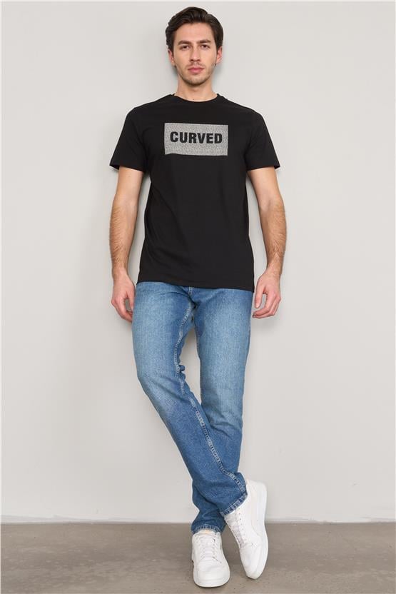 Mentality 4032 Erkek Bisiklet Yaka Baskılı Regular T-shirt Siyah