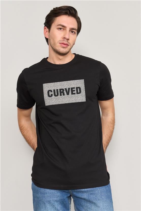 Mentality 4032 Erkek Bisiklet Yaka Baskılı Regular T-shirt Siyah