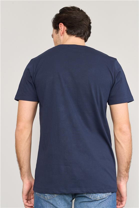 Mentality 4033 Erkek Bisiklet Yaka Baskılı Regular T-shirt Lacivert