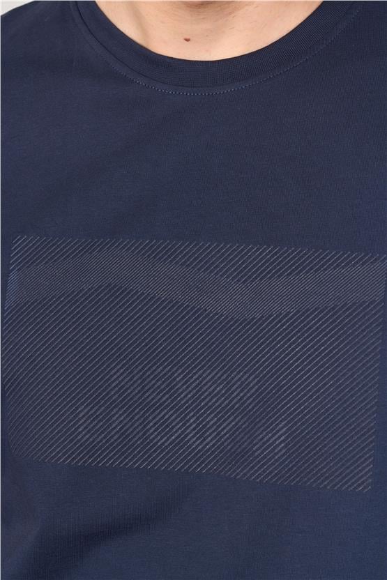 Mentality 4033 Erkek Bisiklet Yaka Baskılı Regular T-shirt Lacivert